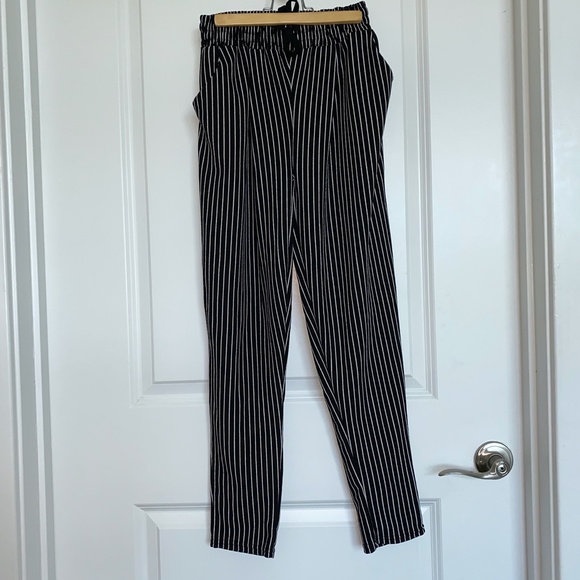 Black White Striped Drawstring Elastic Waist Pants - Picture 5 of 5